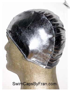 Shiny Metallic Silver Lycra Swim Cap