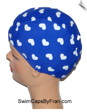 Extra Large Hearts On Blue Lycra Swim Cap (XL)