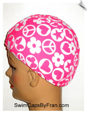 Neon Pink Print Lycra Swim Cap