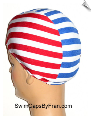 Extra Large Red White & Blue Stripe Lycra Swim Cap (XL)