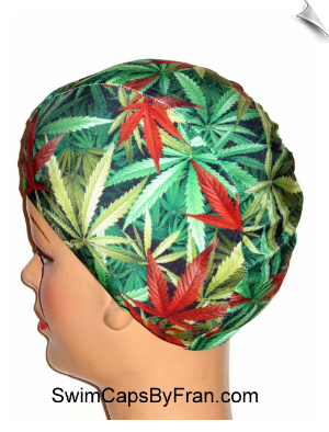Extra Large Unisex Cannabis Print Lycra Swim Cap (XL)