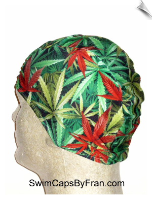 Mens Cannabis Print Lycra Swim Cap