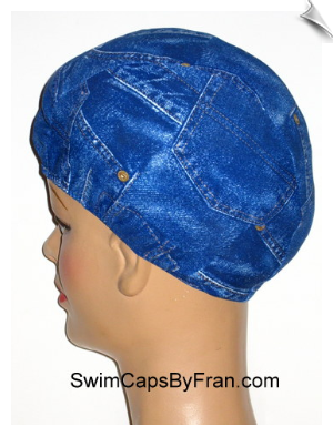 Unisex Blue Jean Print Lycra Swim Cap