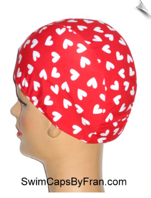 Extra Large Hearts On Red Lycra Swim Cap (XL)