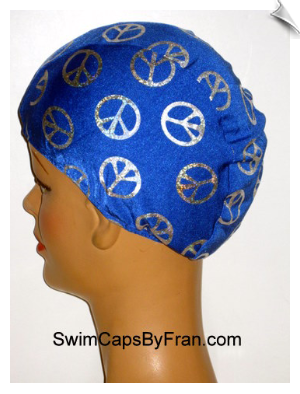 Extra Large Royal Blue Peace Sign Lycra Swim Cap (XL)