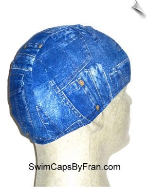 Extra Extra Large Unisex Blue Jean Print Lycra Swim Cap (XXL)
