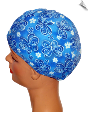 Blue & White Print Lycra Swim Cap