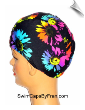 Extra Extra Large Black Neon Floral Lycra Swim Cap (XXL)